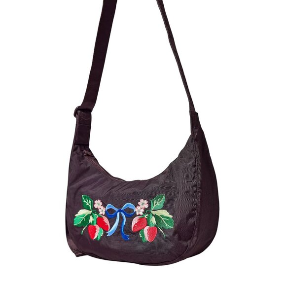 BAGGU UO Exclusive Strawberry Embroidery Medium Nylon Crescent Bag Crossbody - Picture 2 of 5